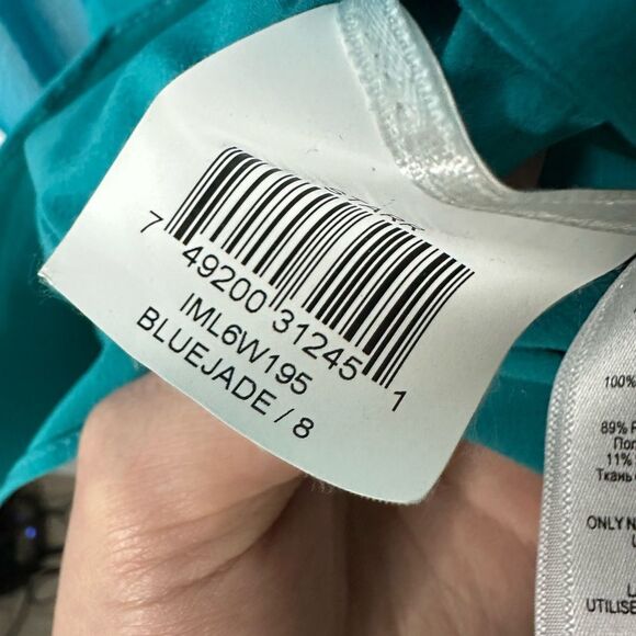 BCBG MAX AZRIA BLUEJADE STARR V-NECK SILK HALTER GOWN IML6W195 SIZE 8 blue maxi - Picture 5 of 6